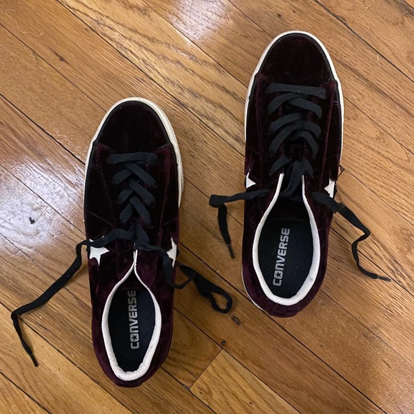 Velvet Platform Converse Shoes - Burgundy - Picture 2 of 4